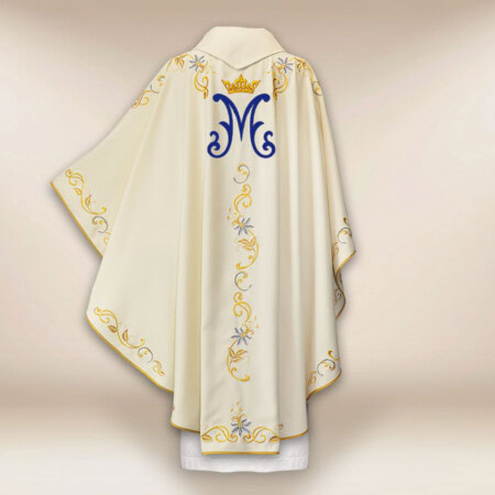 Chasuble liturgique mariale en couleur écru