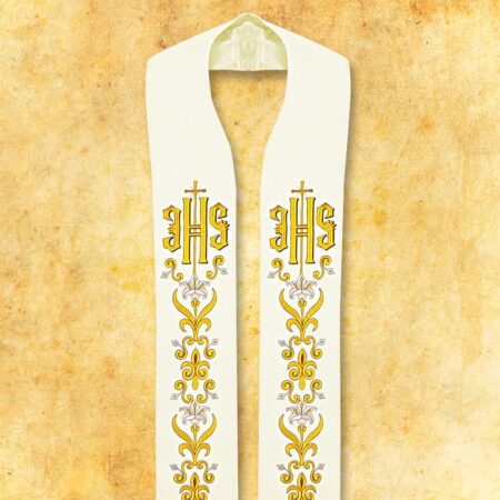 Étole liturgique brodée IHS