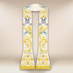 Étole liturgique brodée romaine avec motif marial