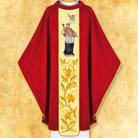 Chasuble rouge brodée Saint Jean Népomucène