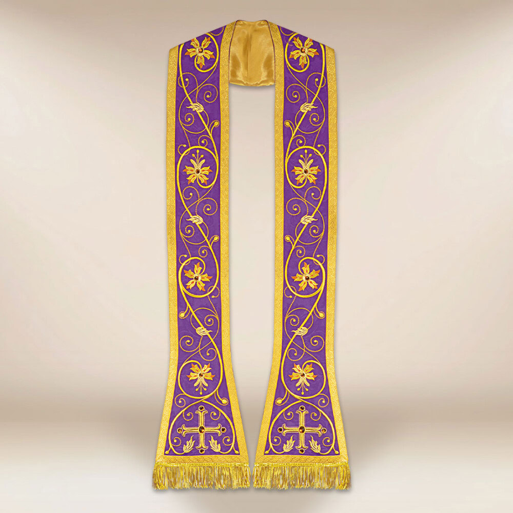 Étole liturgique brodée romaine violette