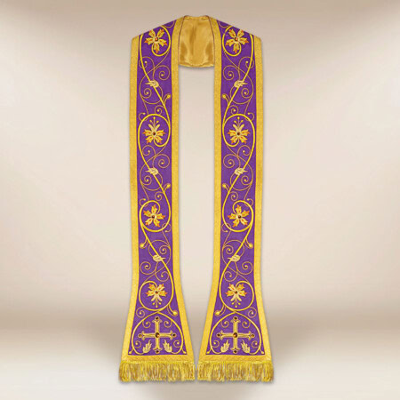 Étole liturgique brodée romaine violette