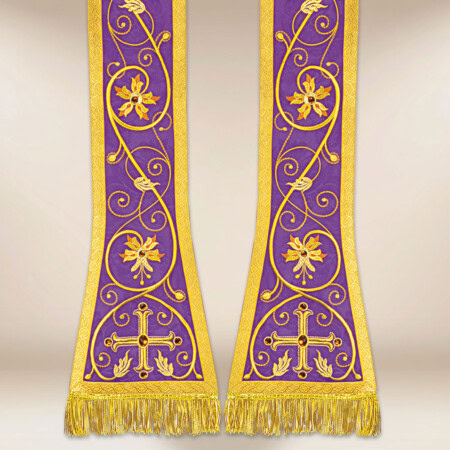 Étole liturgique brodée romaine violette