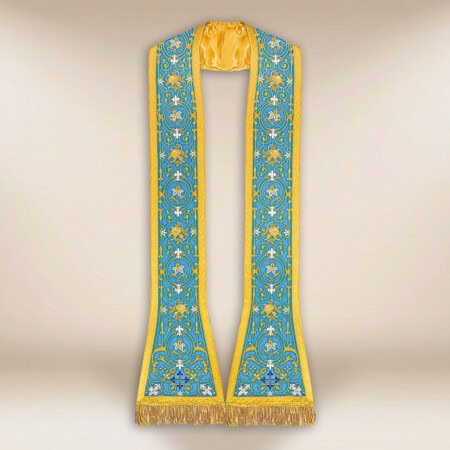 Étole liturgique mariale brodée bleue