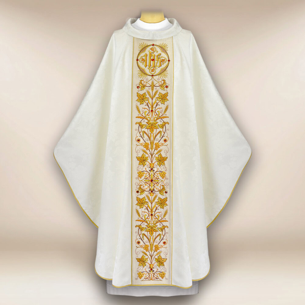 Chasuble brodée ecru en jacquard