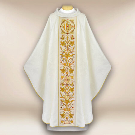 Chasuble brodée ecru en jacquard