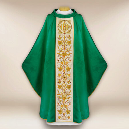 Chasuble brodée en jacquard vert