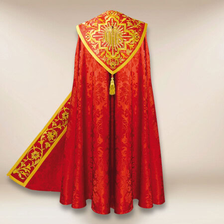 chape liturgique rouge IHS brodée