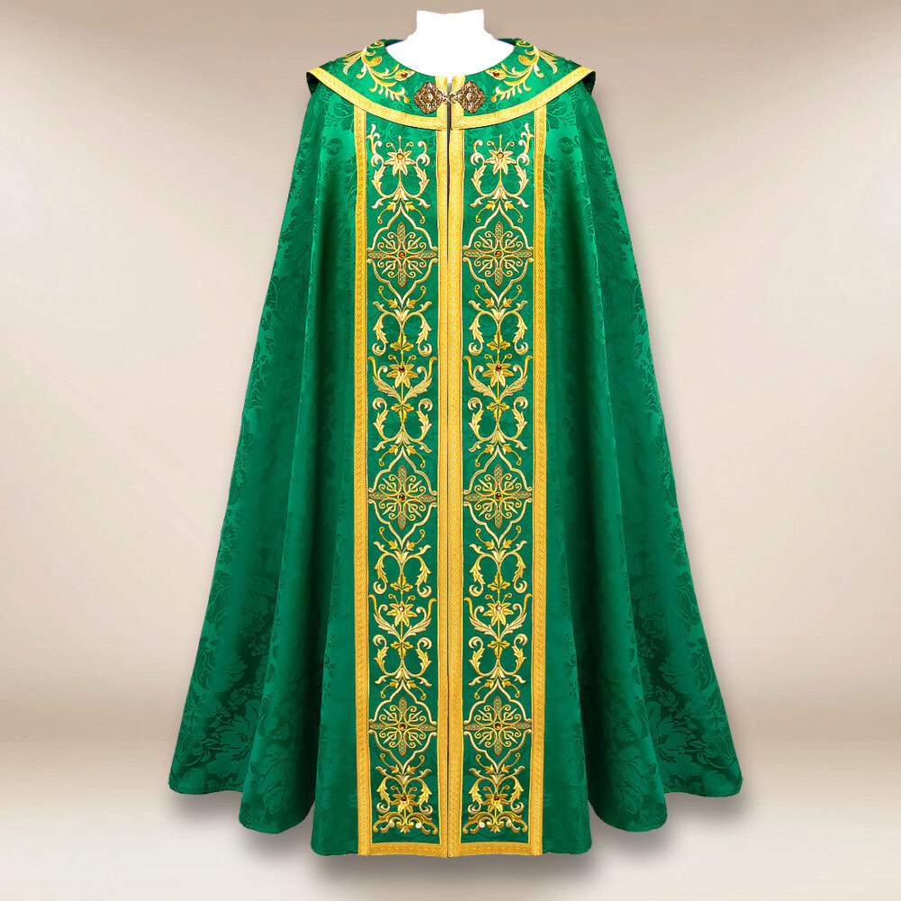 Chape liturgique brodée verte