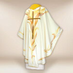 Chasuble liturgique brodée ecru avec croix