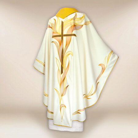 Chasuble liturgique brodée ecru avec croix