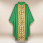 Chasuble brodée verte avec ceinture