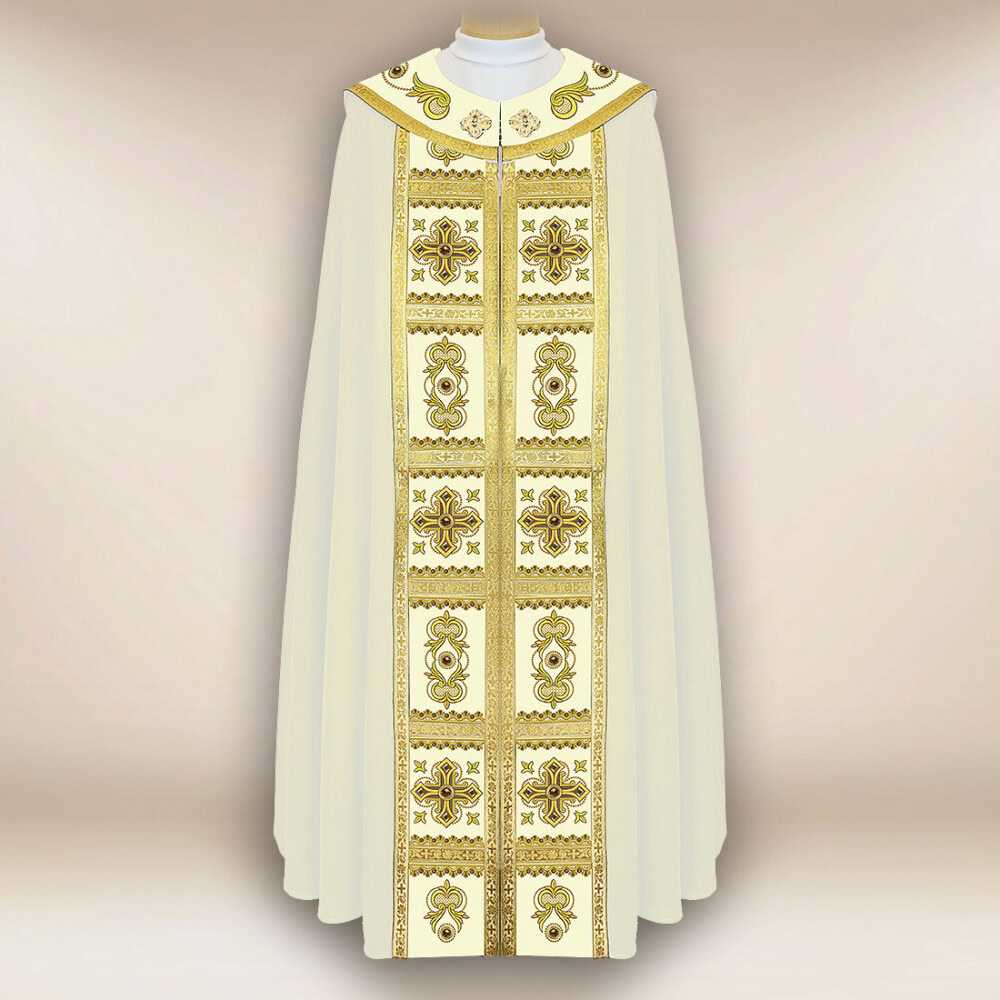 chape liturgique écrue avec croix