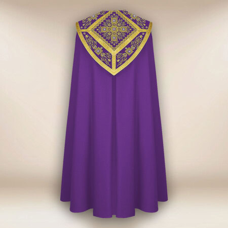 Chape liturgique violette brodée avec des croix