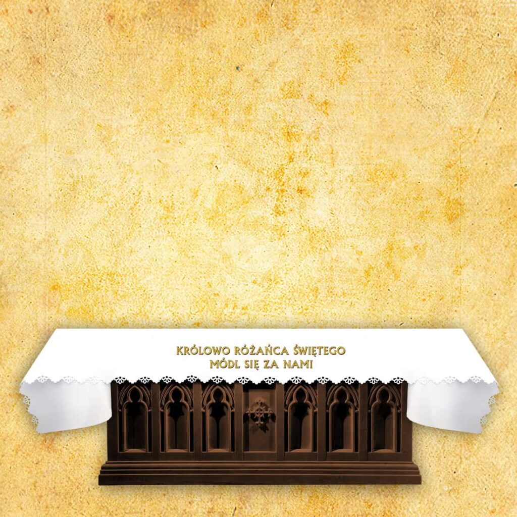Nappe d’autel ajourée découpée au laser « Reine du Rosaire, priez pour nous »