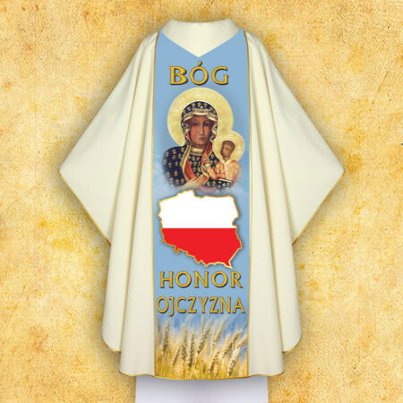 Chasuble photo patriotique Jean-Paul II et Notre-Dame de Czestochowa