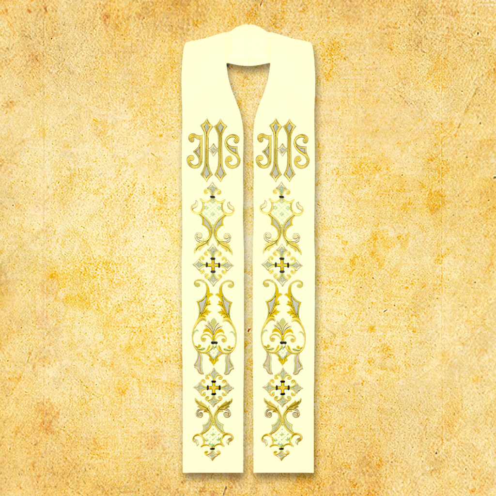 Étole liturgique brodée écrue avec IHS