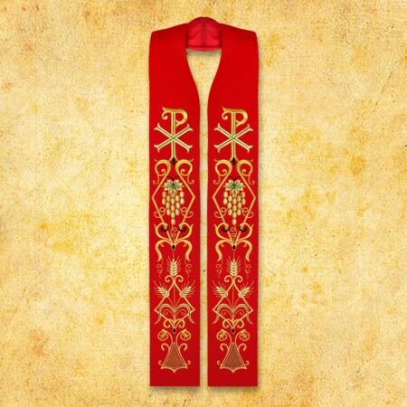Étole liturgique brodée rouge avec le syNotre-Dameole PX