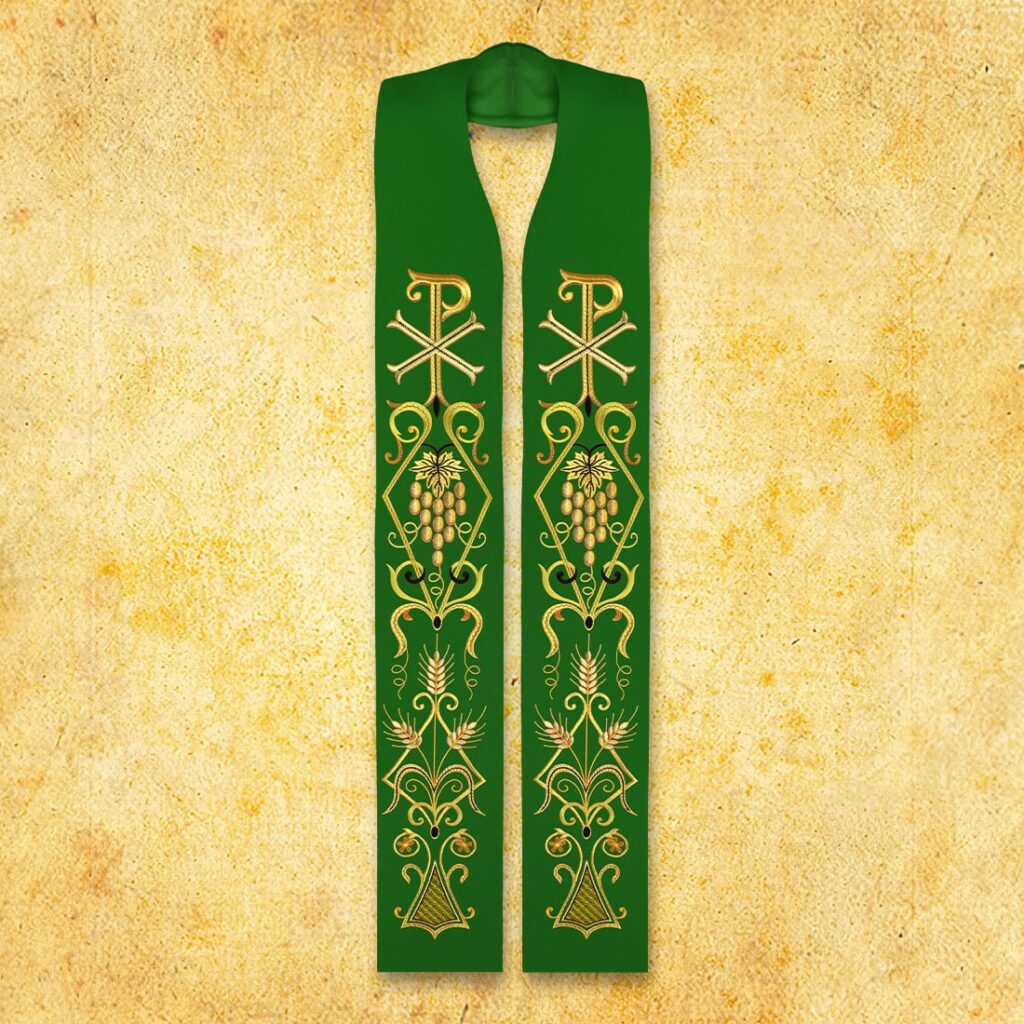 Étole liturgique brodée verte avec le syNotre-Dameole PX