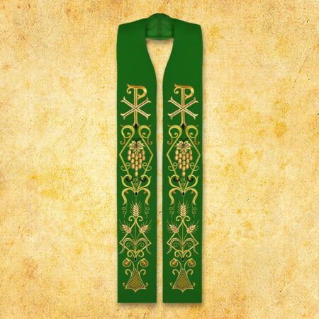 Étole liturgique brodée verte avec le syNotre-Dameole PX