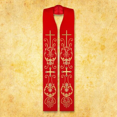 Étole liturgique avec motif de croix rouge