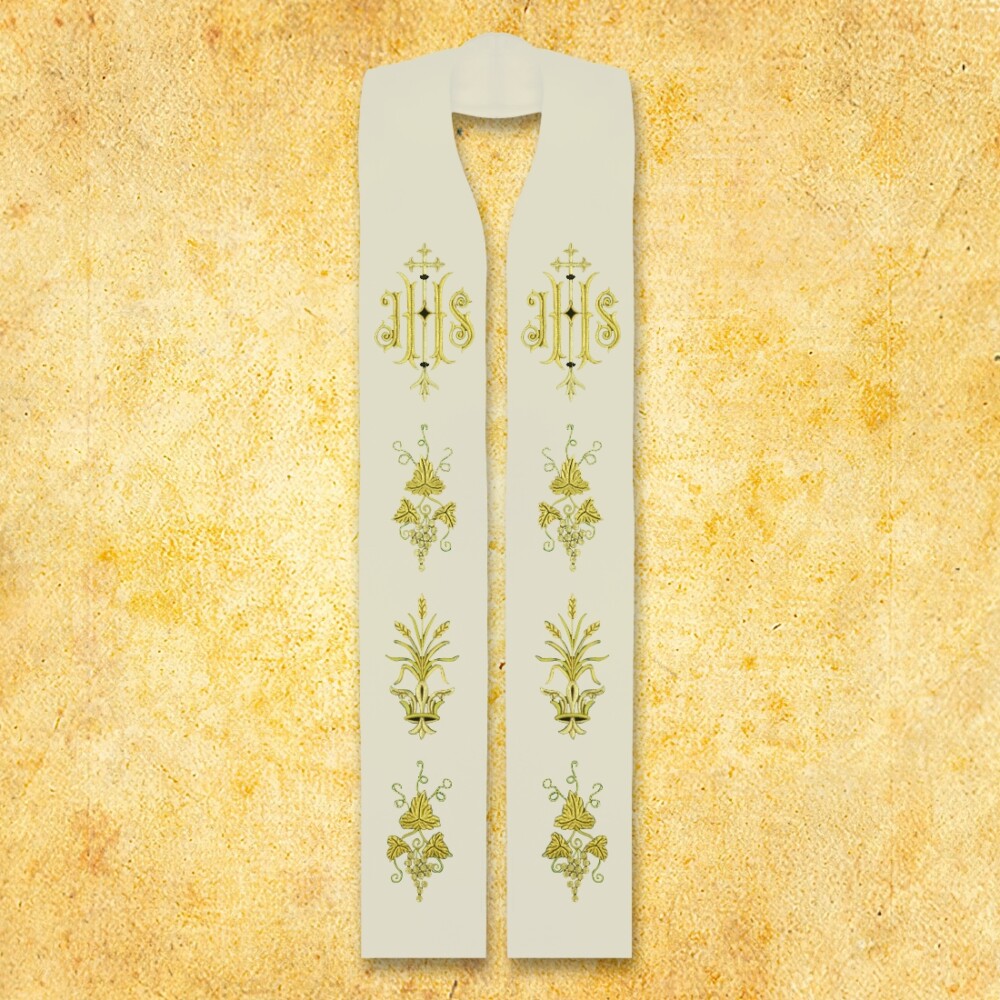 Étole liturgique brodée avec IHS