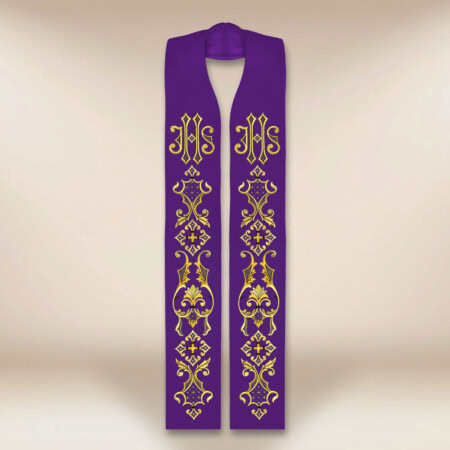 Étole liturgique brodée violette avec IHS