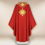 Chasuble liturgique brodée rouge IHS