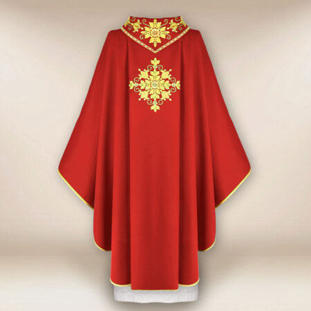 Chasuble liturgique brodée rouge IHS