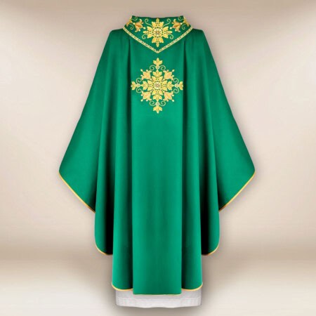 Chasuble liturgique brodée verte IHS