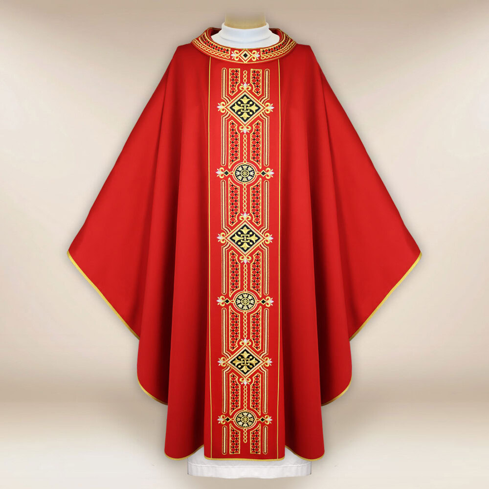 Chasuble liturgique rouge brodée