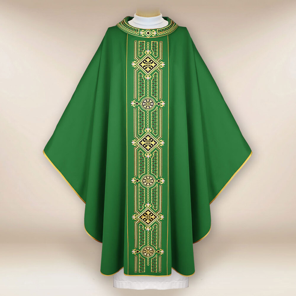 Chasuble liturgique verte brodée