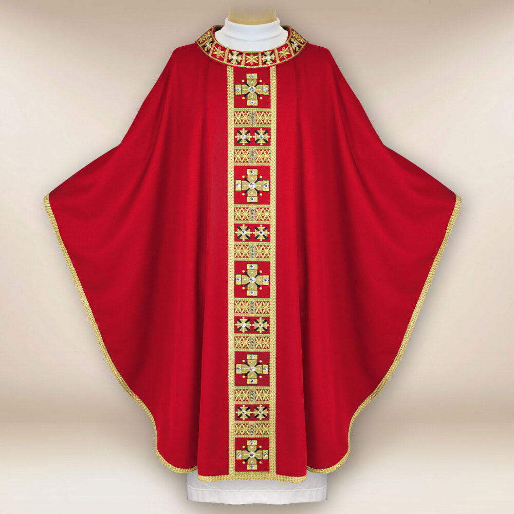 Chasuble liturgique rouge brodée