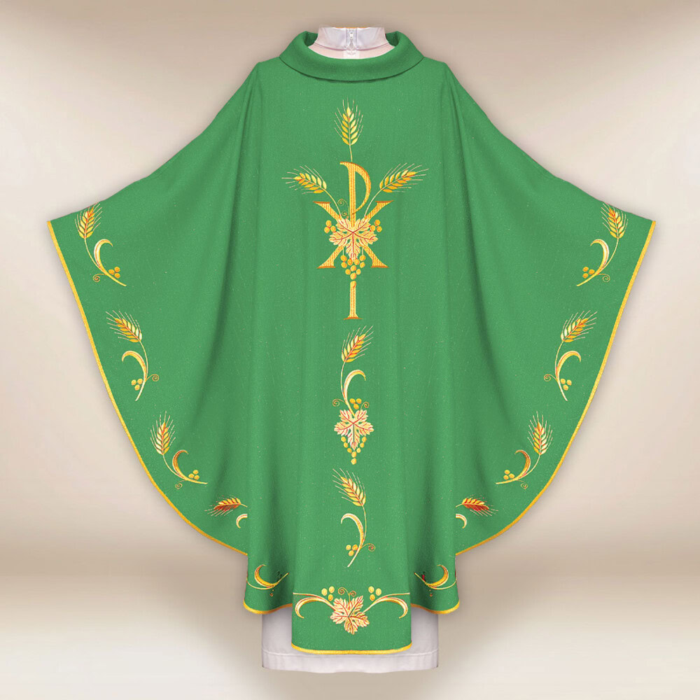 Chasuble liturgique verte avec PX