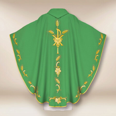 Chasuble liturgique verte avec PX