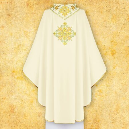 Chasuble liturgique brodée IHS écru