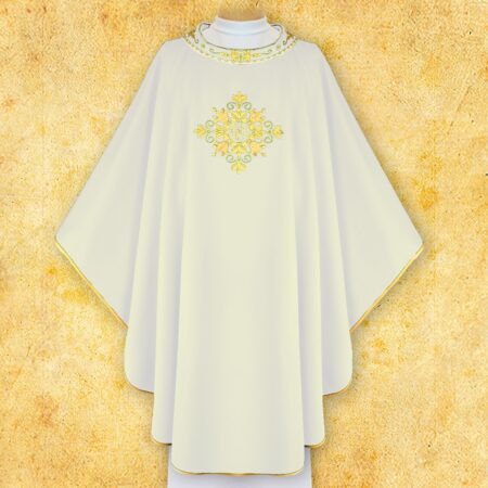 Chasuble liturgique brodée IHS écru