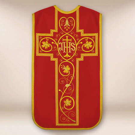 Chasuble romaine brodée avec IHS rouge