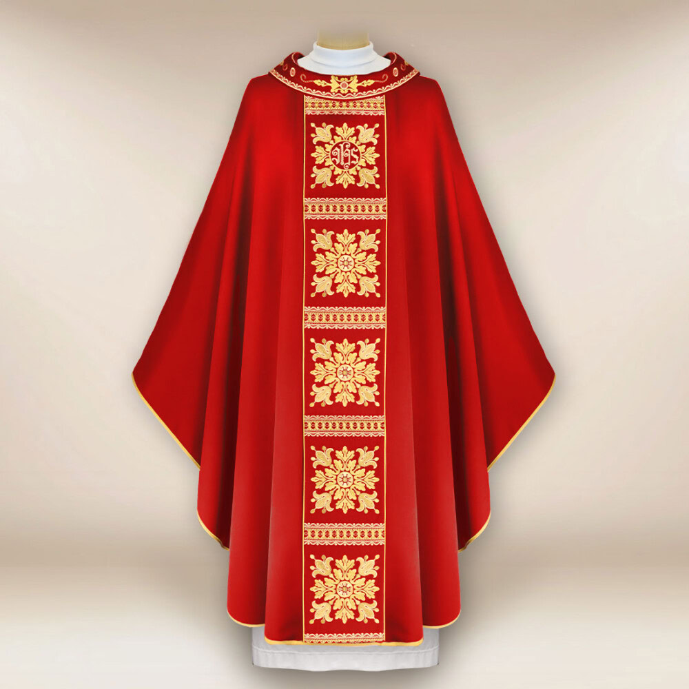 Chasuble liturgique brodée rouge