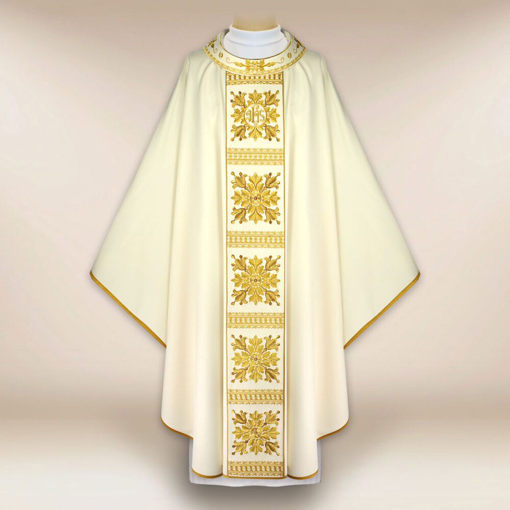 Chasuble liturgique brodée ecru