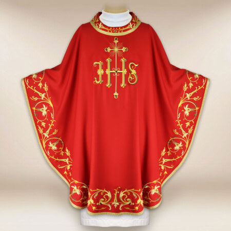 Chasuble brodée IHS rouge
