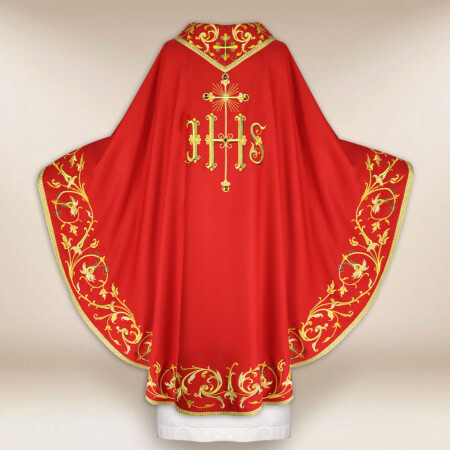 Chasuble brodée IHS rouge