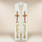 Étole brodée liturgique Alpha Omega en couleur écrue