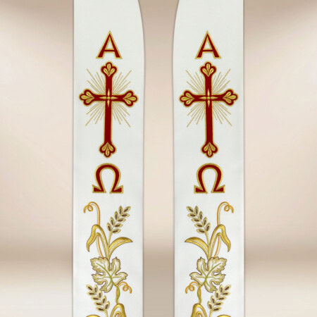Étole brodée liturgique Alpha Omega en couleur écrue