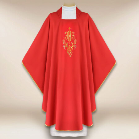 Chasuble brodée IHS rouge