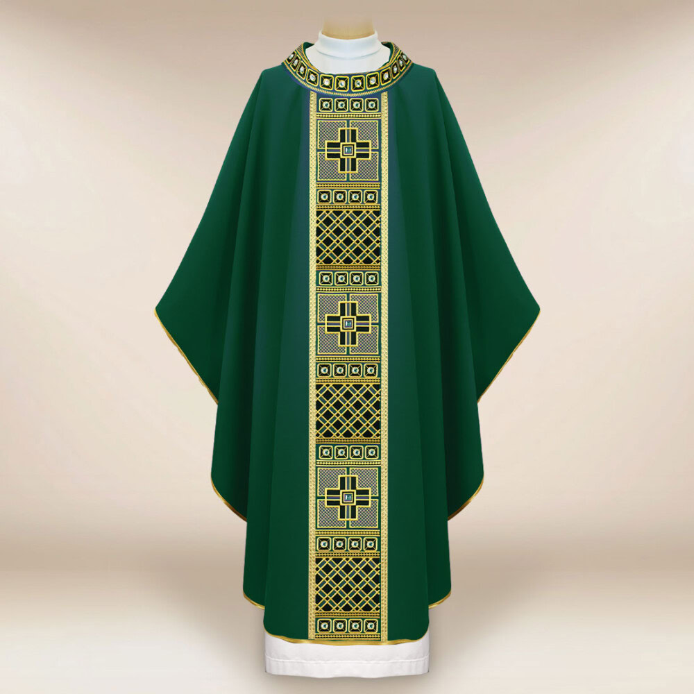 Chasuble liturgique verte brodée