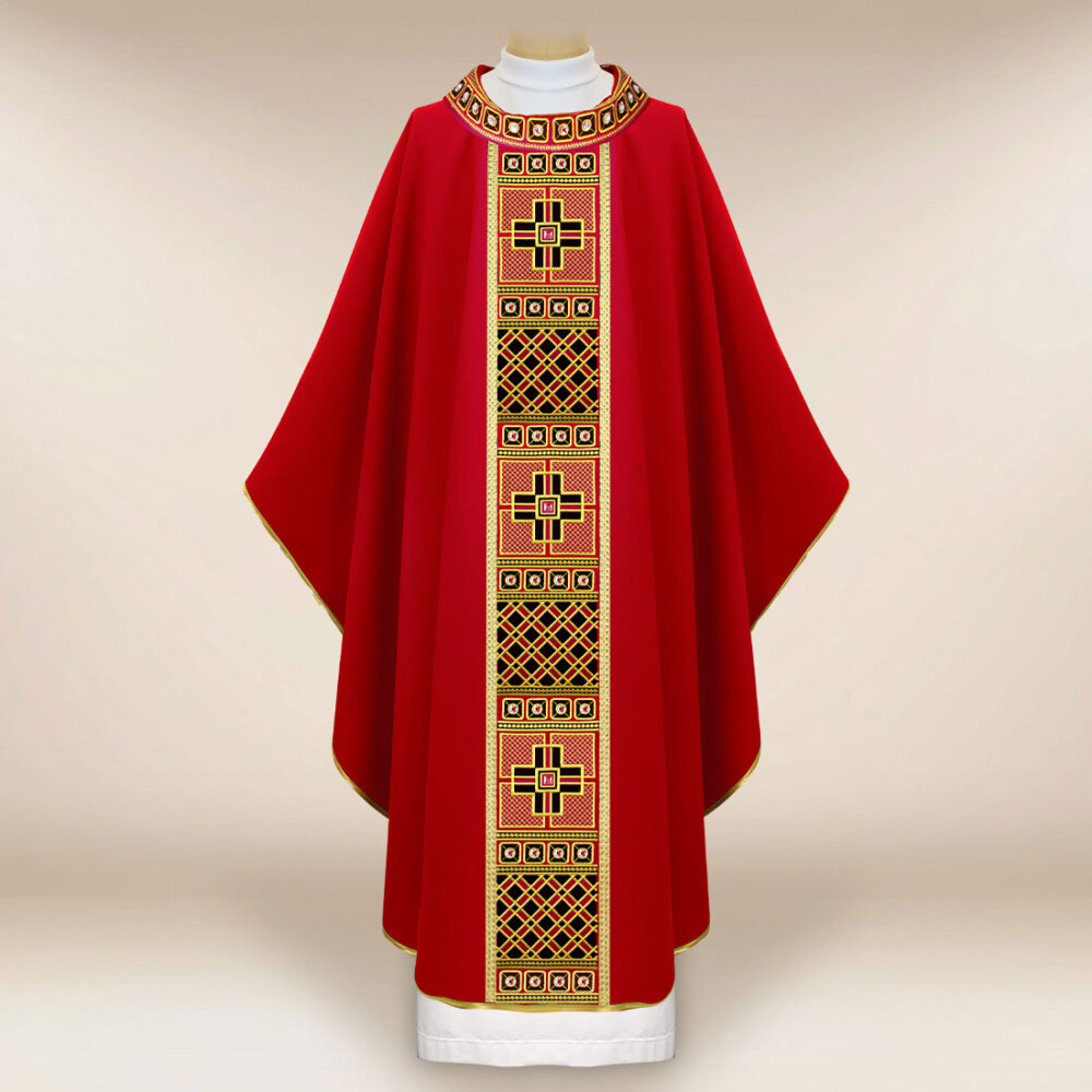 Chasuble liturgique rouge brodée