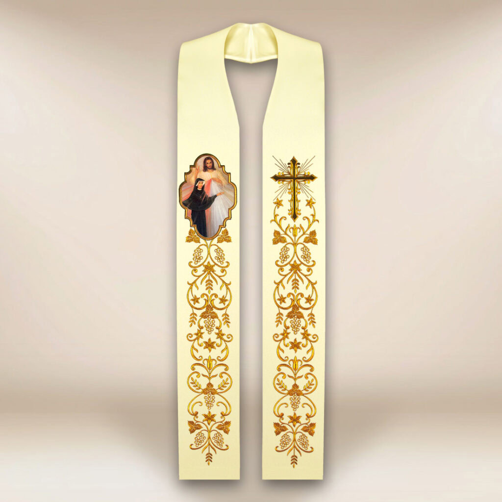 Étole avec l'image Jésus Miséricordieux et Saint Faustine