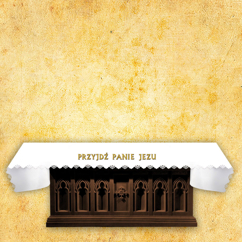 nappe d’autel avec image religieuse sur tissu découpée au laser