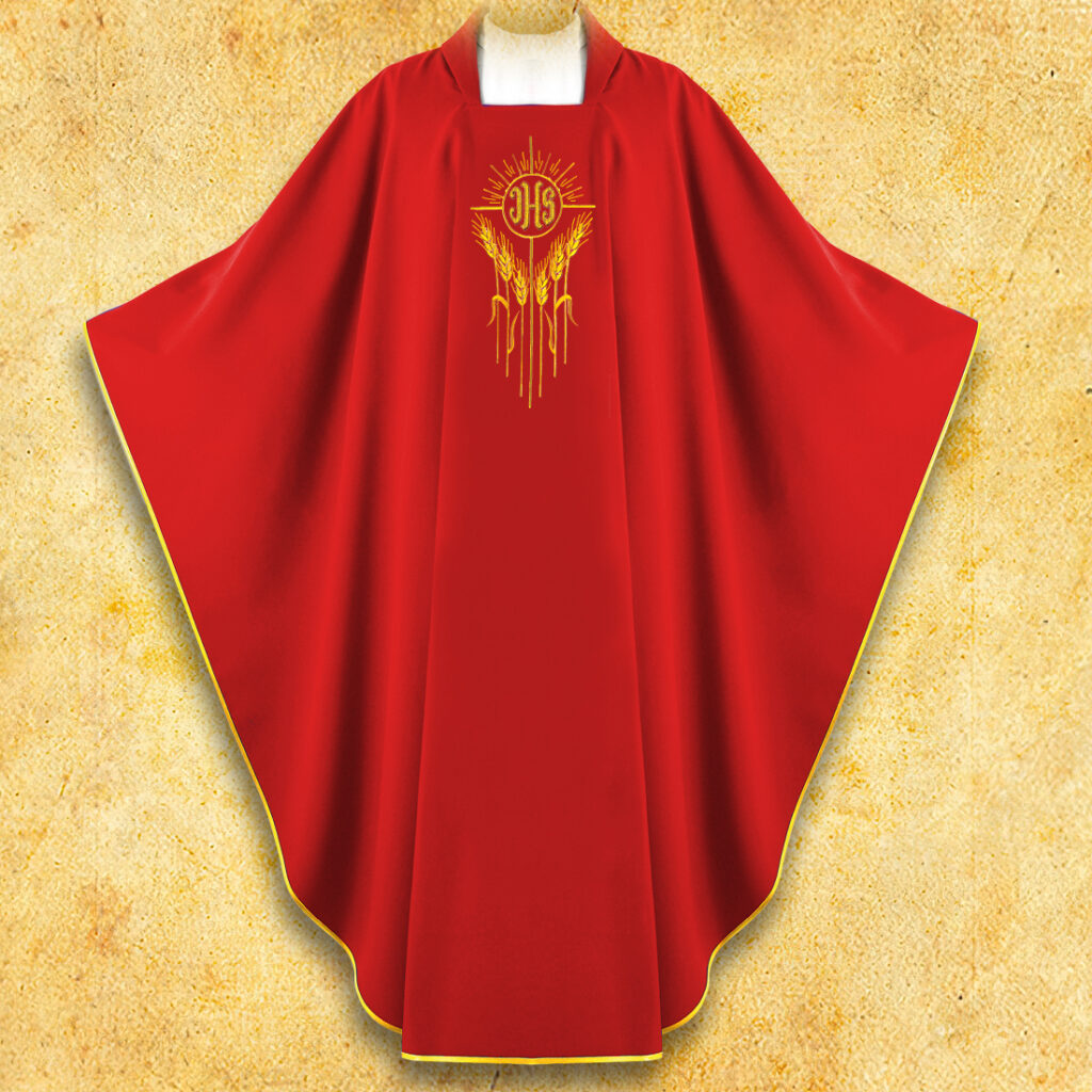 Chasuble brodée IHS avec Épis rouges